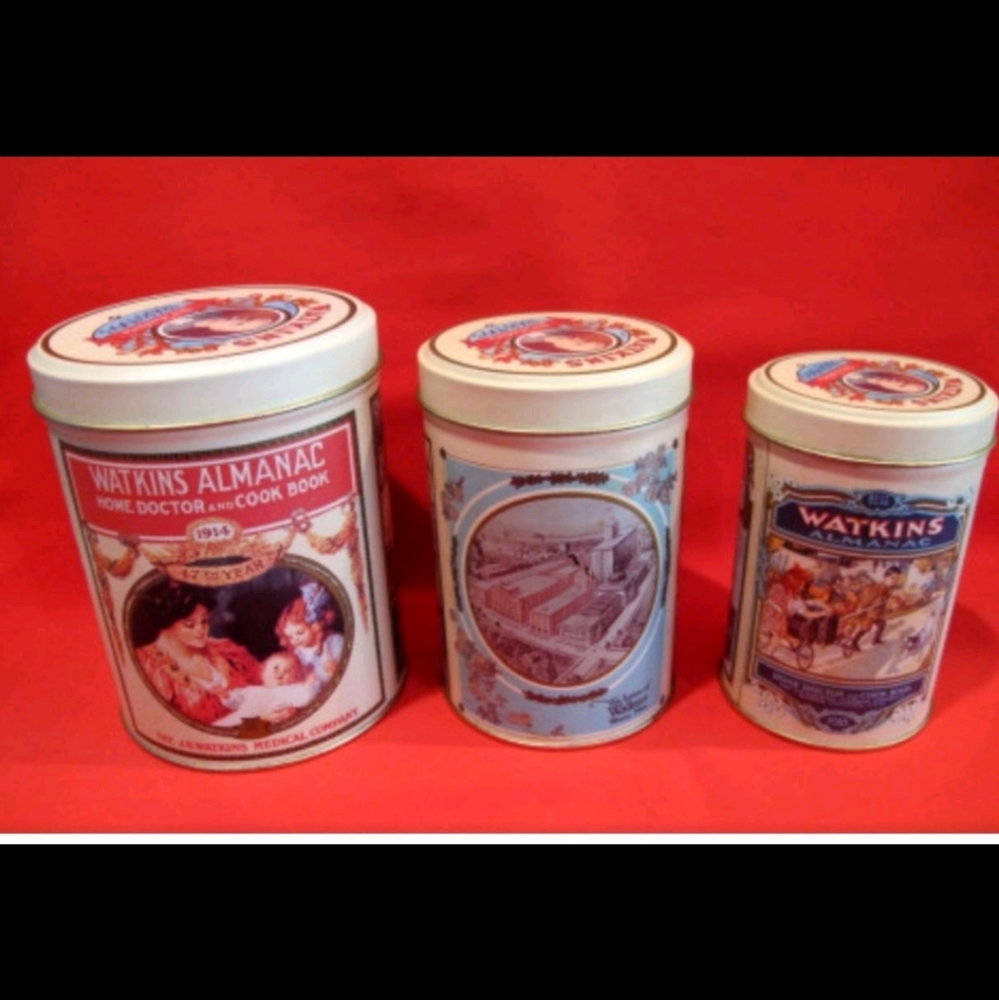 Vintage Watkins 125th anniversary canister set